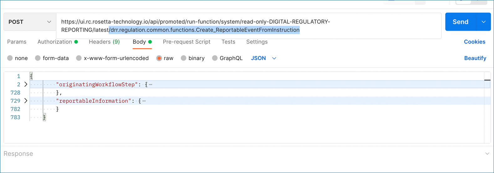 Postman custom function URL body