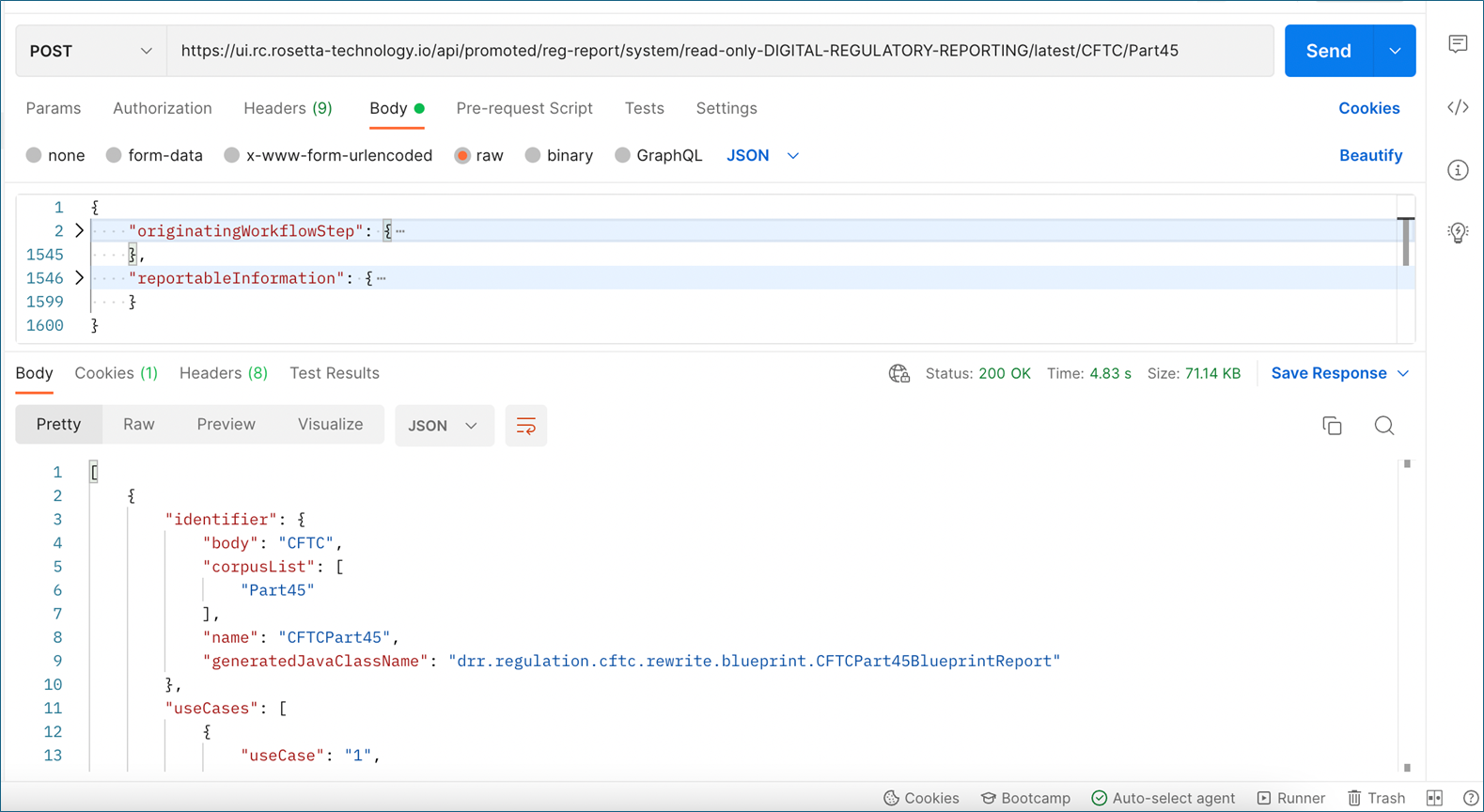 Postman report service URL body response
